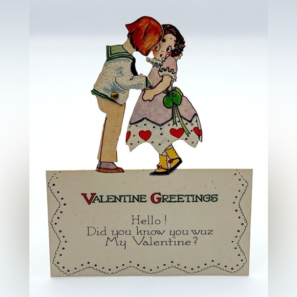 Vintage Valentines Day Stand Up Card Dancing Box Girl Movable Surprise Kiss - Picture 4 of 5